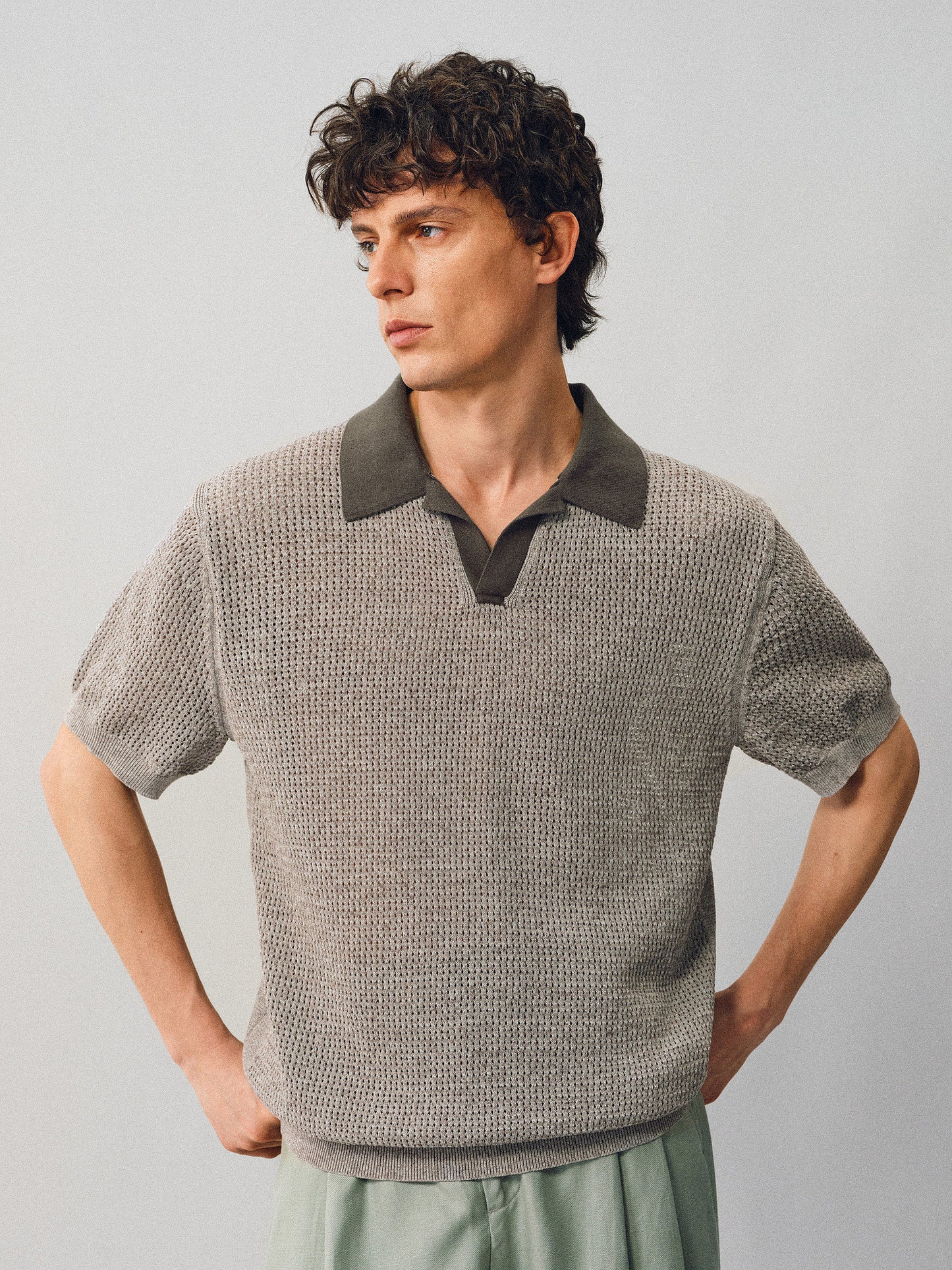 Openwork Knit Polo Shirt