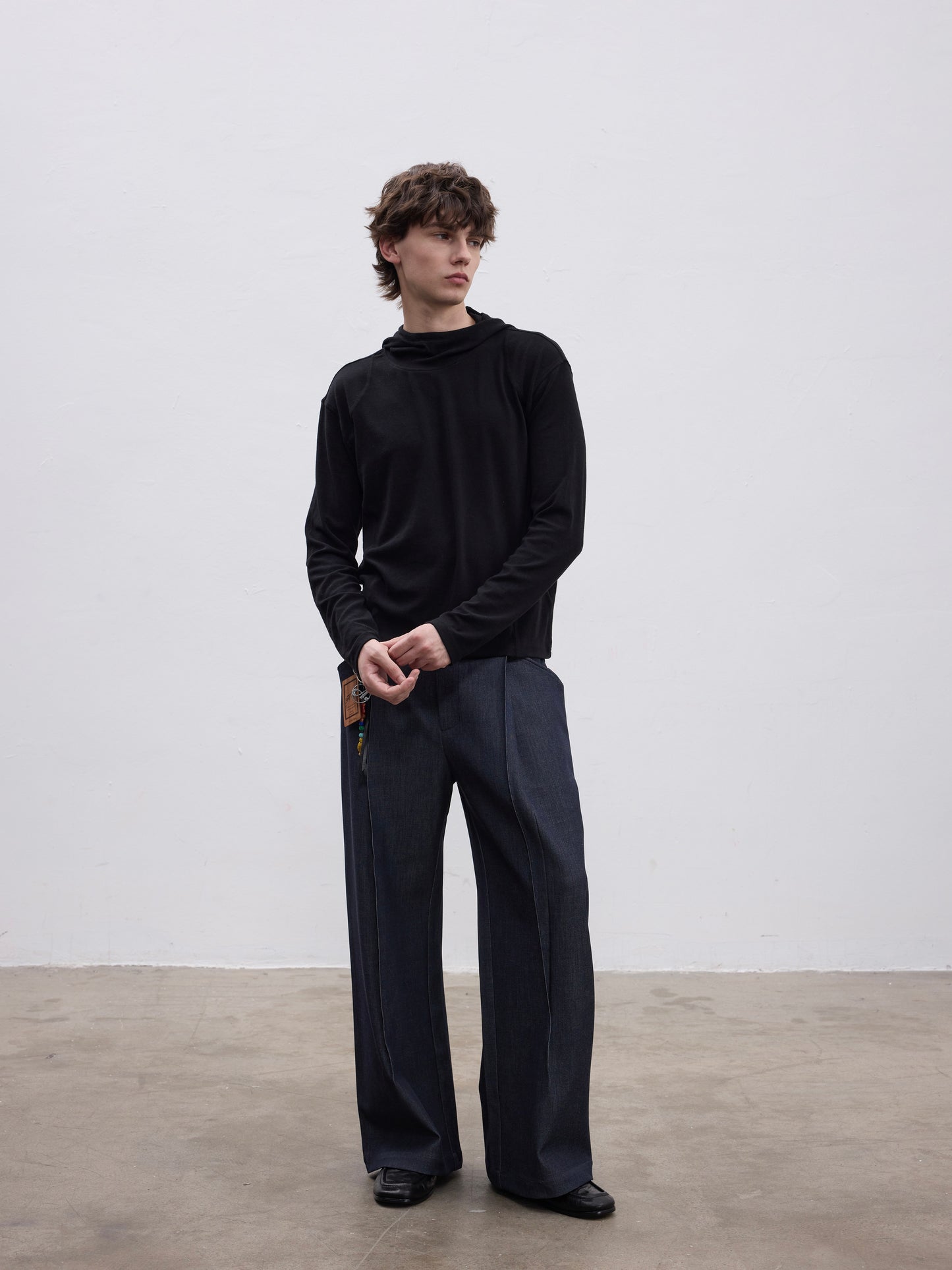 Faux Denim Pleated Casual Pants