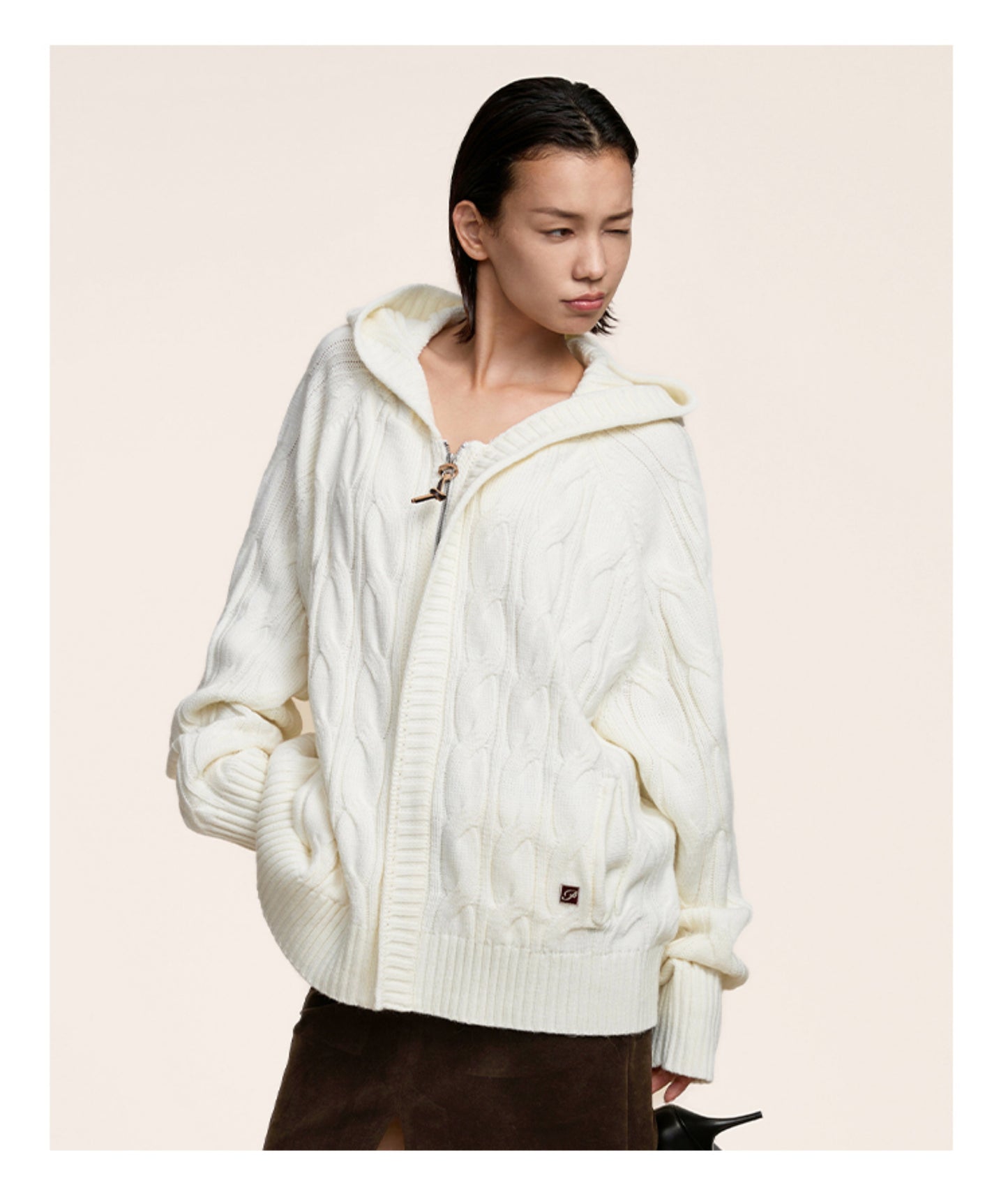 Wool Twist Hooded Zipper Cardigan