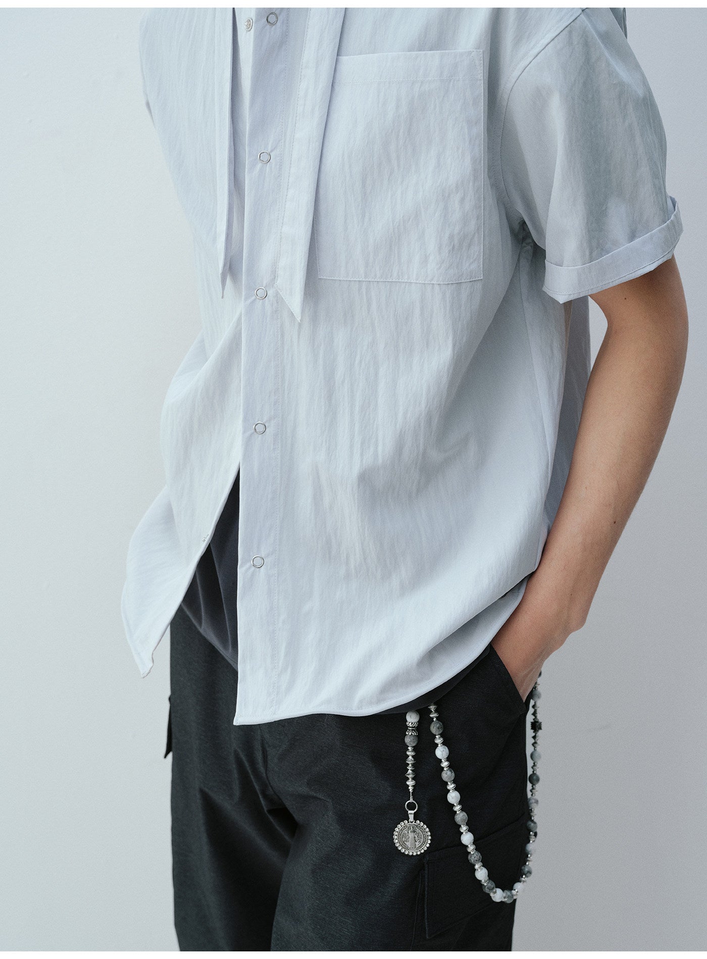 왁스 스탠드 카라 셔츠