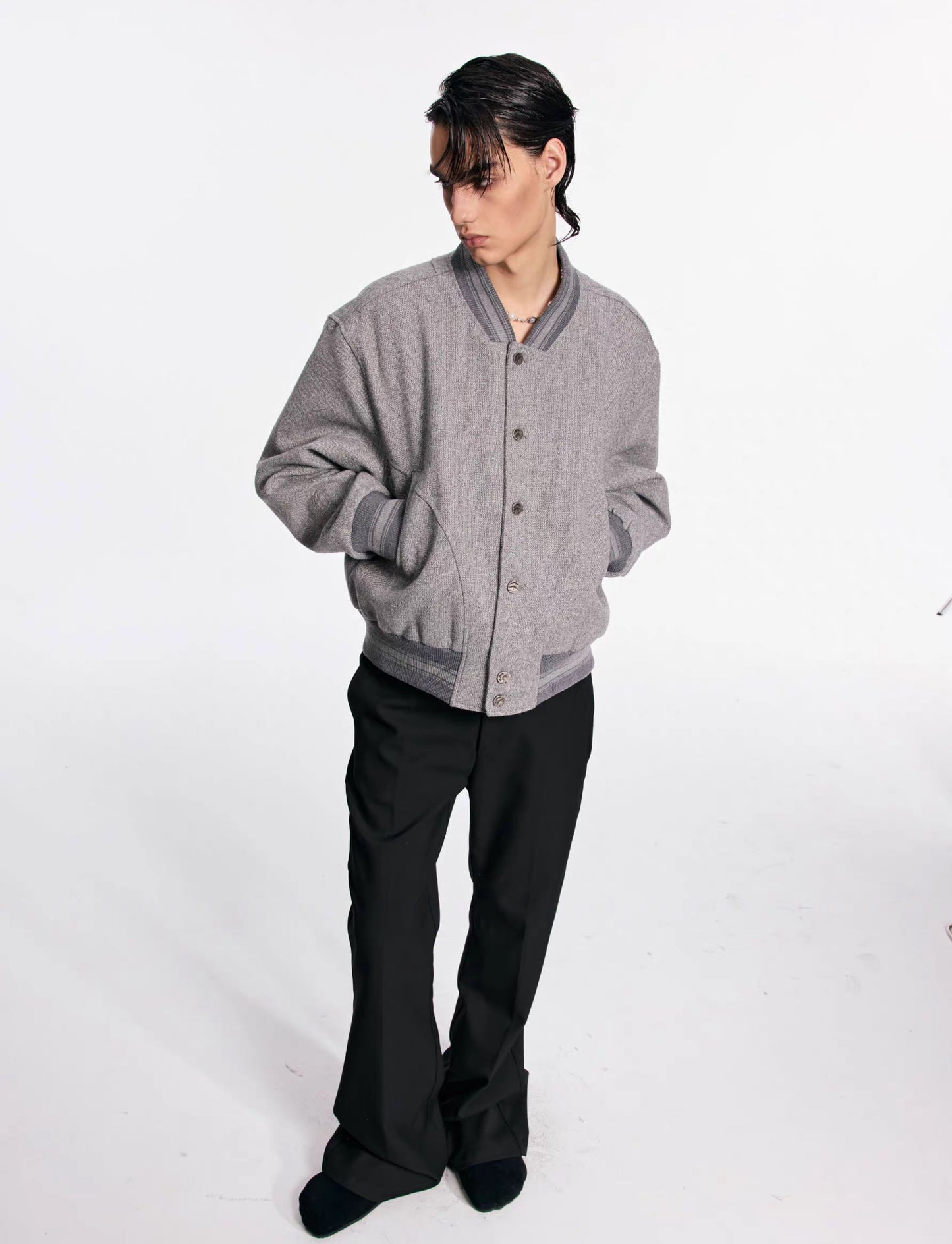 Wool multi-panel baseball jacket