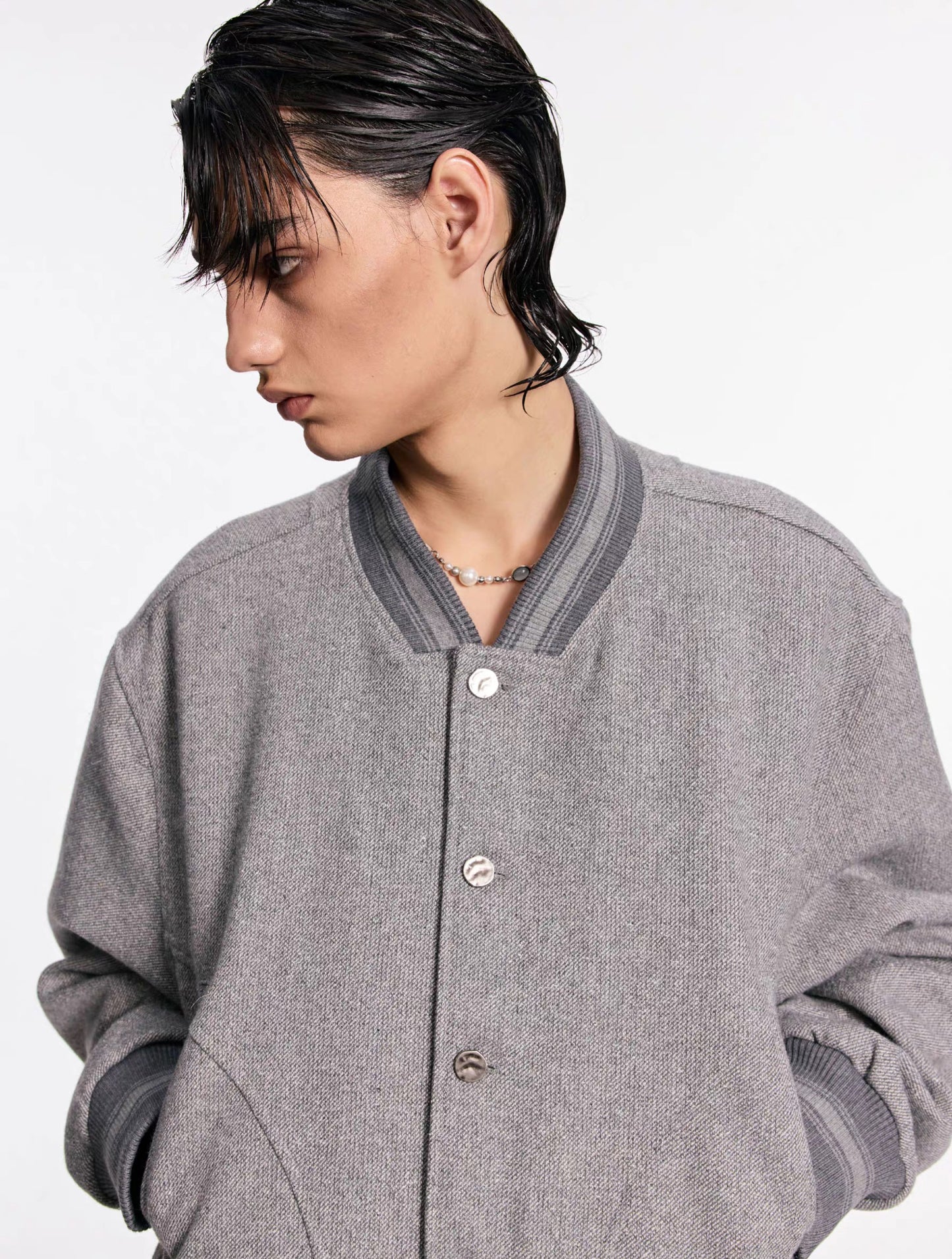 Wool multi-panel baseball jacket