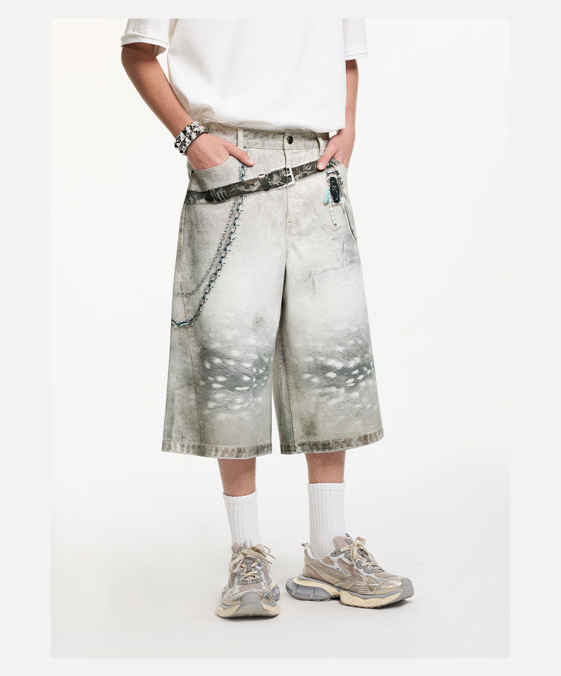 Animal-Print Cropped Denim Shorts