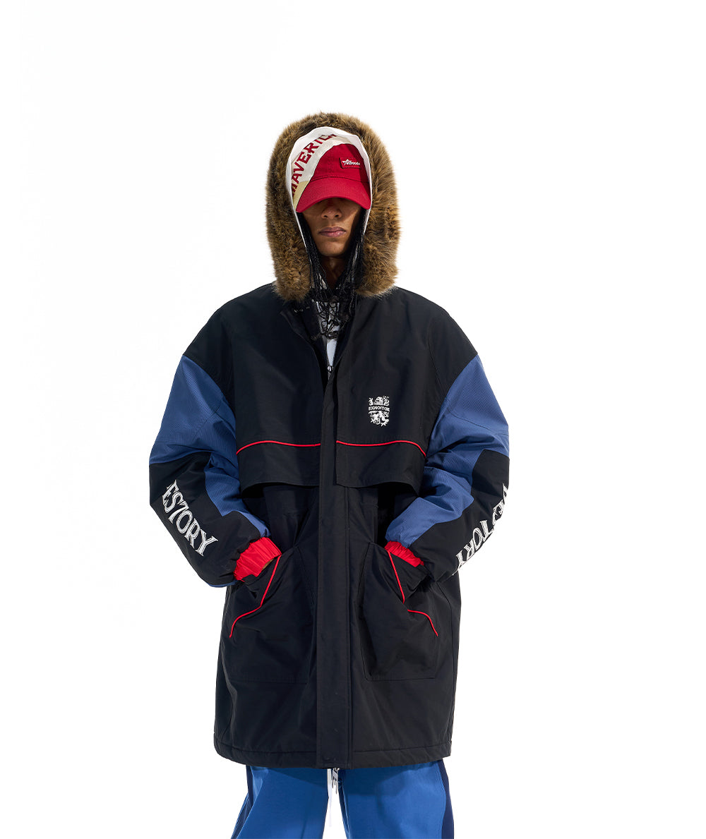 Long jacket with fur collar