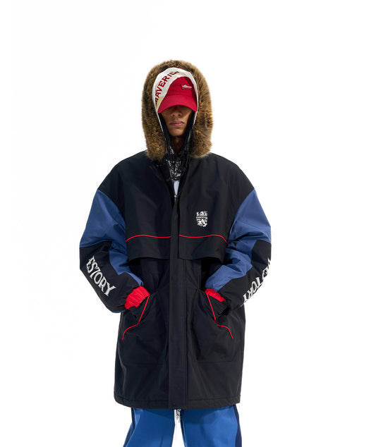 Long jacket with fur collar