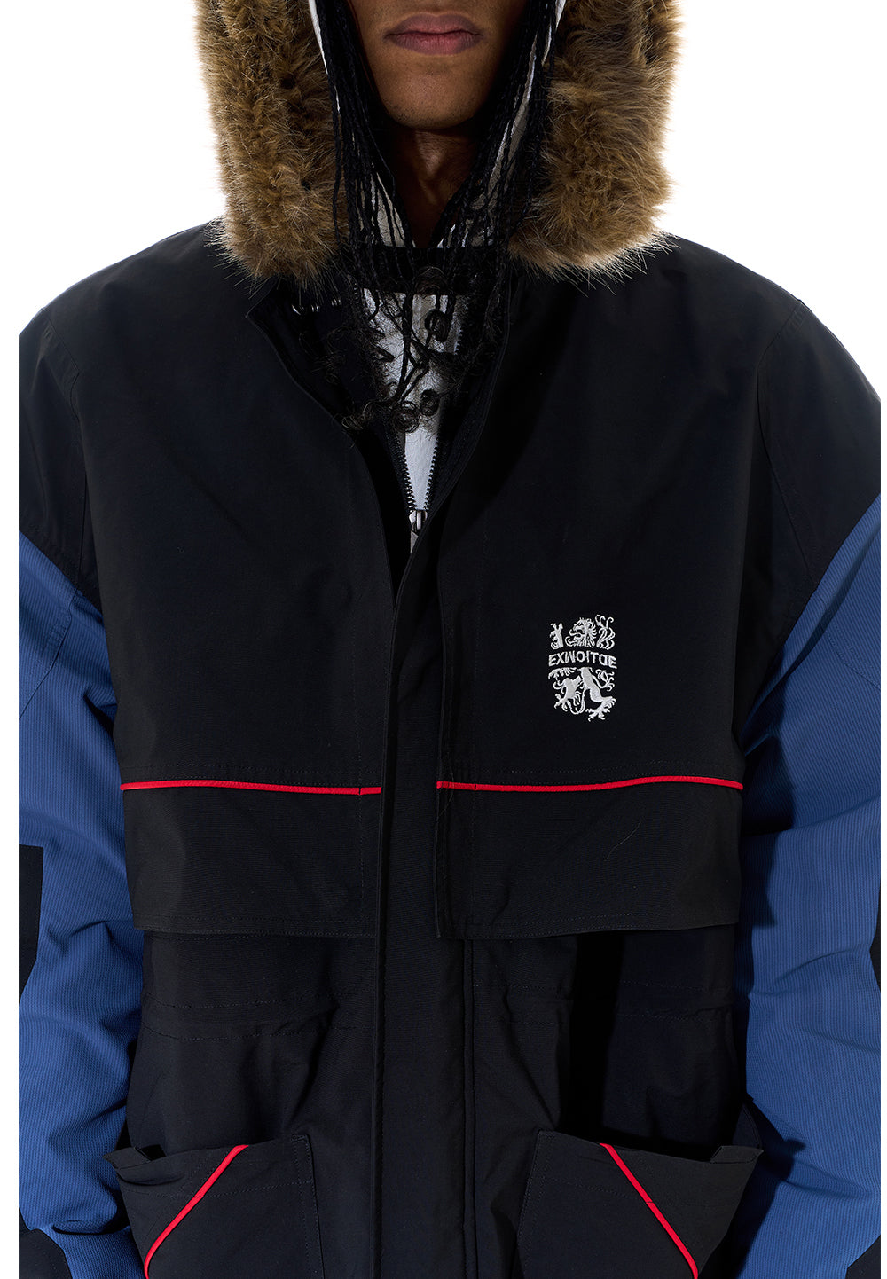 Long jacket with fur collar