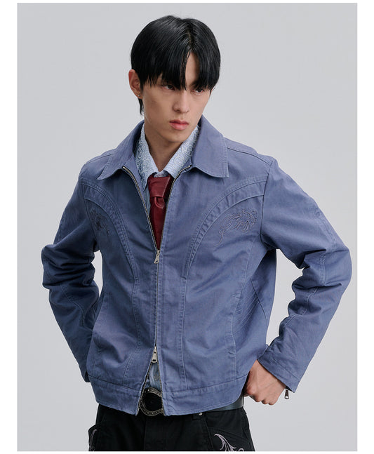 Embroidered Work Jacket with a Washed Finish