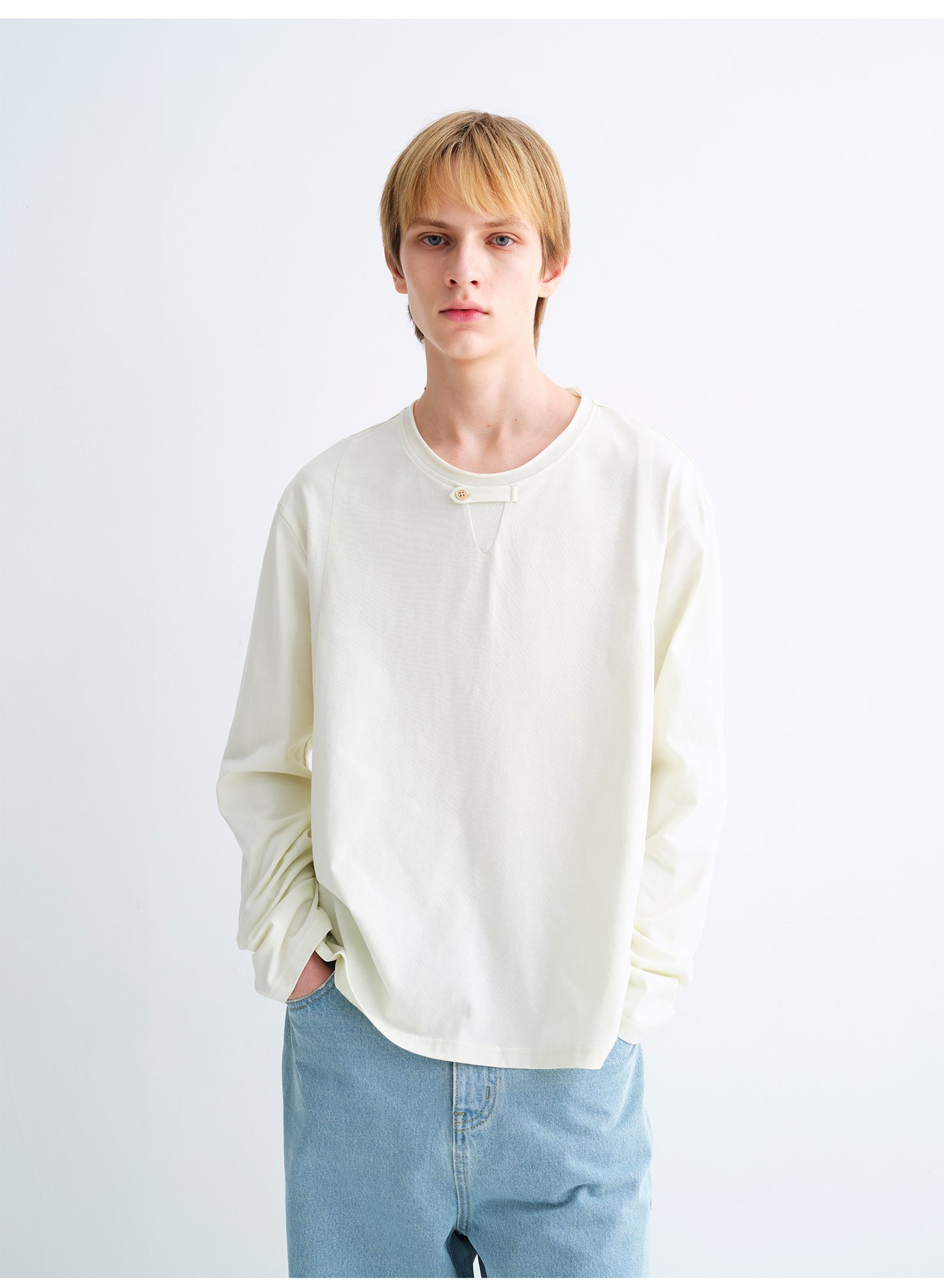 Single-Button Design Basic T-Shirt