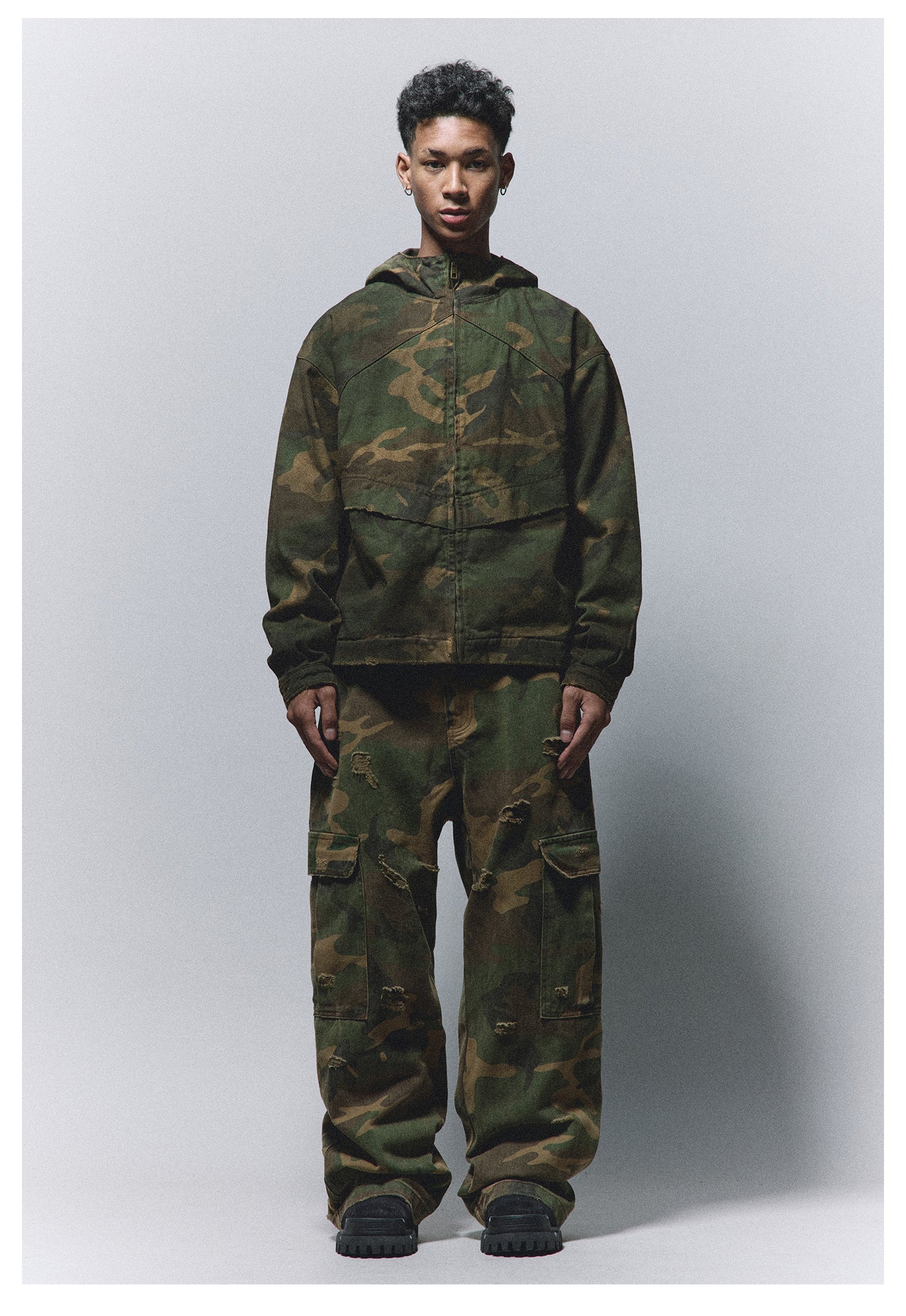 Camouflage Hooded Zipper Jacket