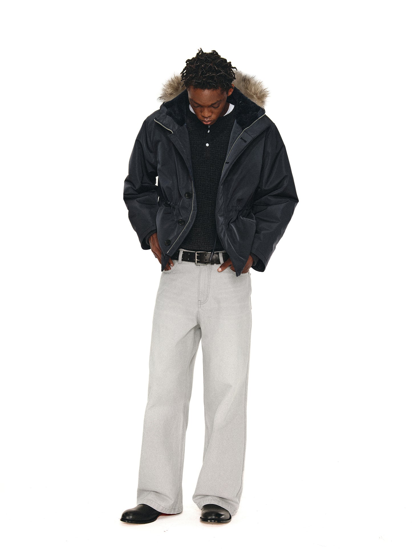 Water-repellent fur collar jacket