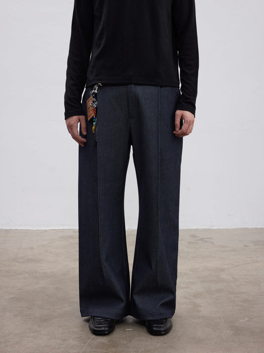 Faux Denim Pleated Casual Pants