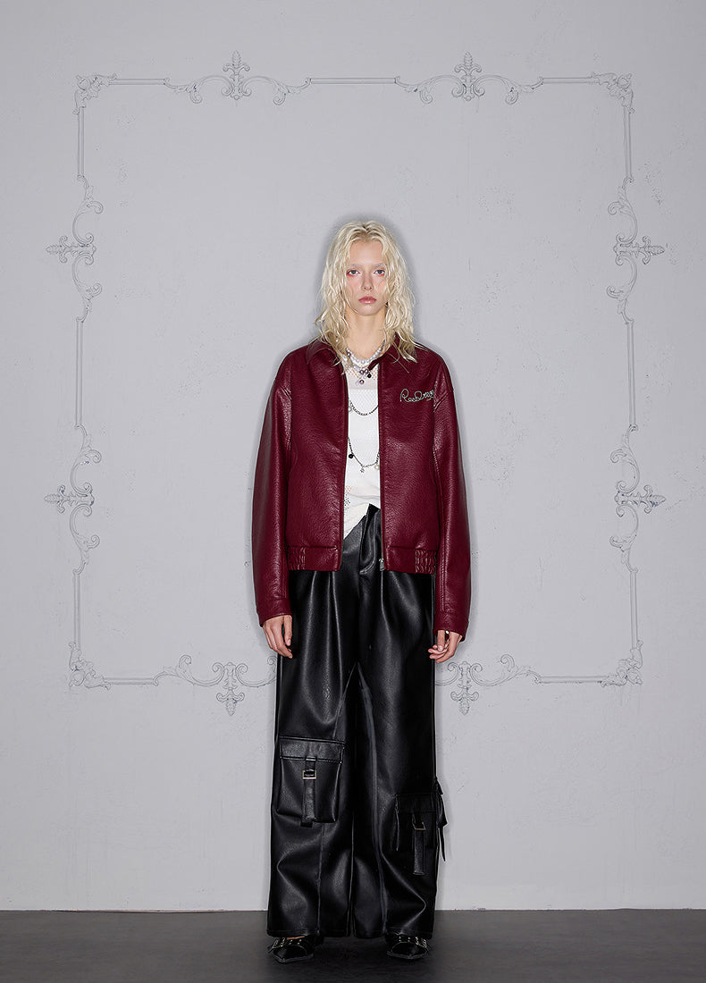 Embroidered leather jacket