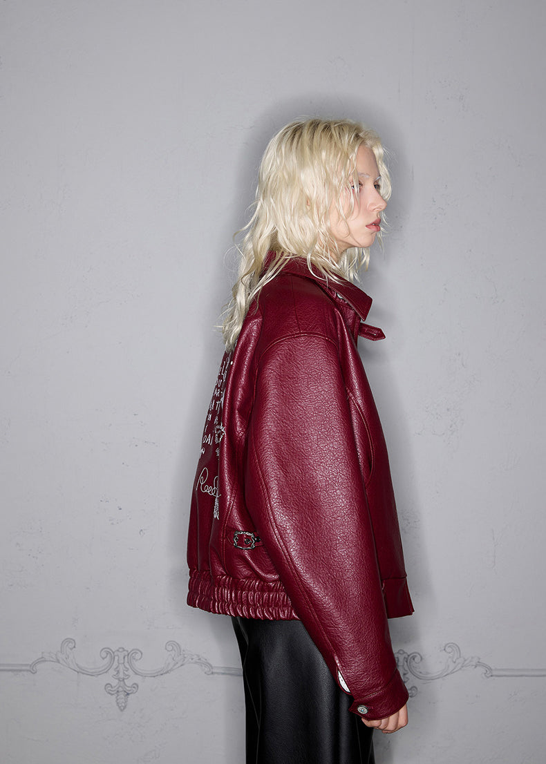 Embroidered leather jacket