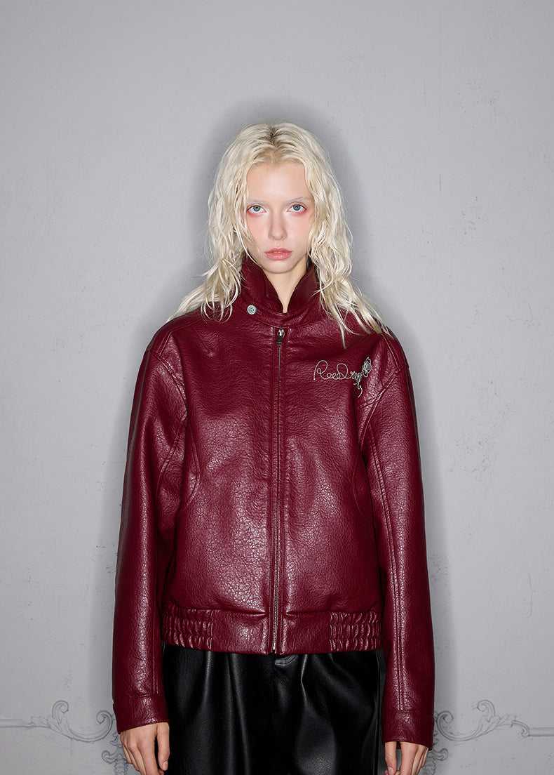 Embroidered leather jacket