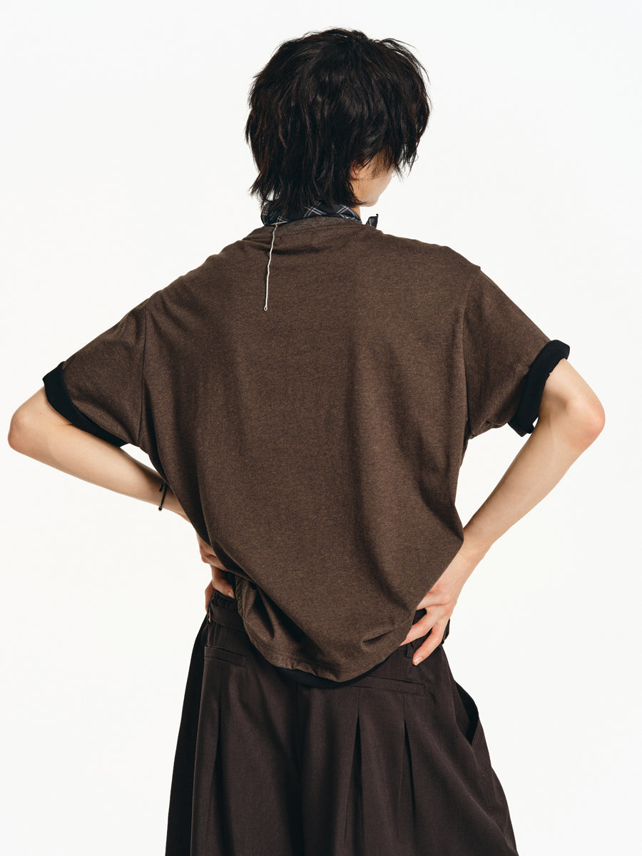 Faux Two Piece Round Neck T-Shirt