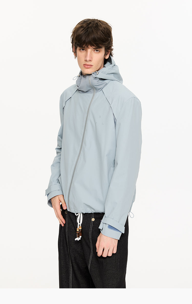 Diagonal Zipper Hooded Jacket
