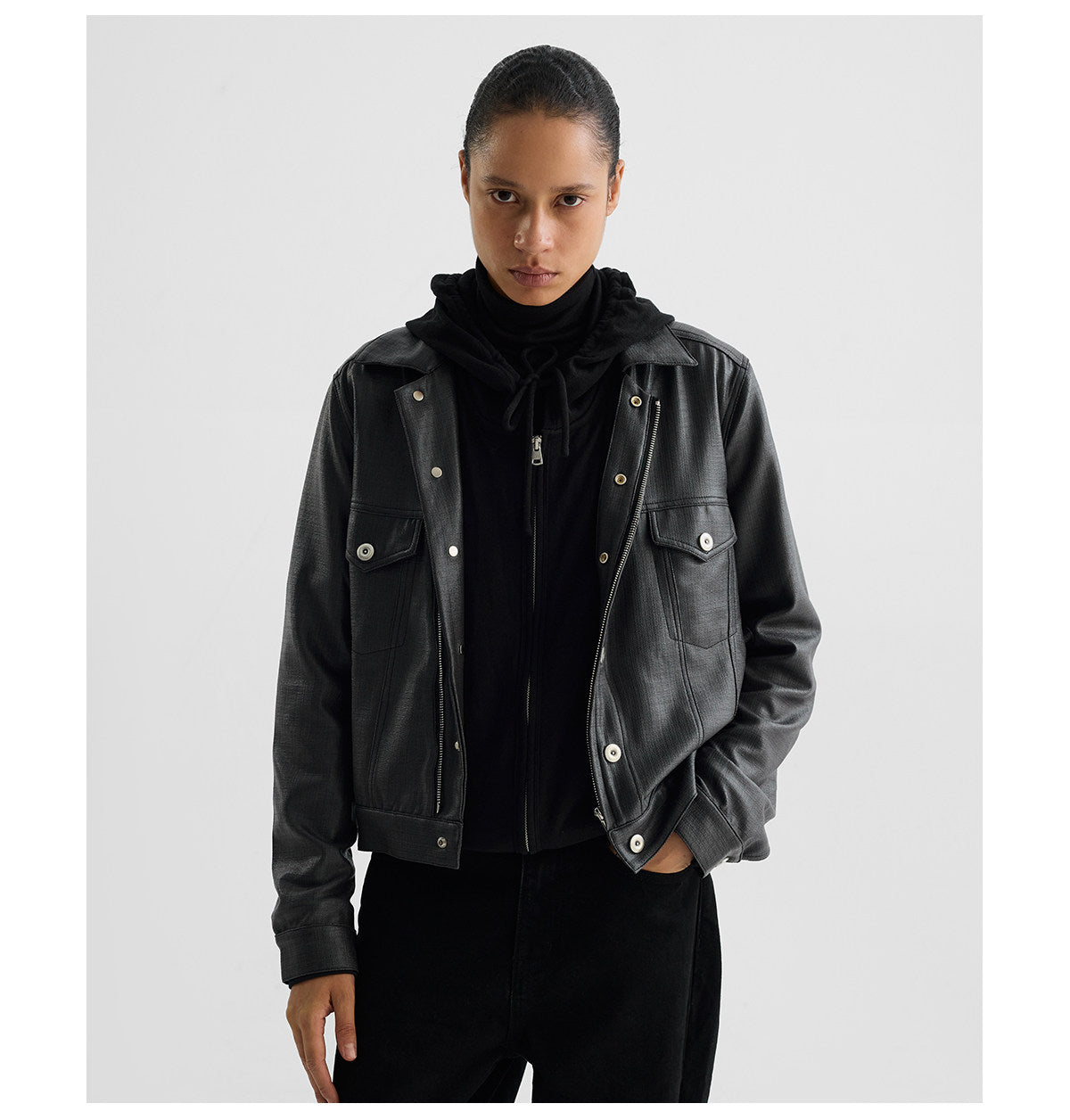 Coated Short Biker Jacket