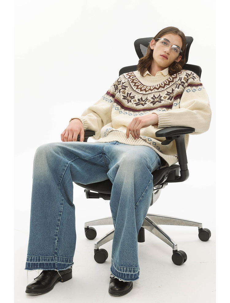 Retro Jacquard Round Neck Knit