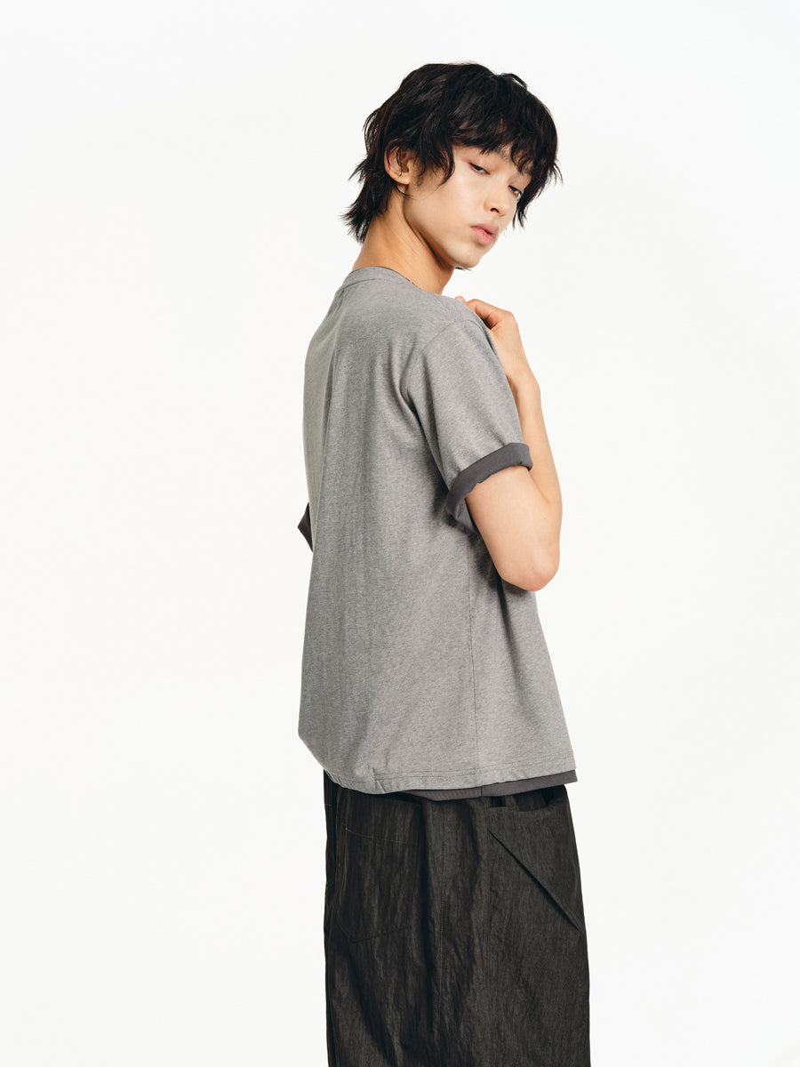 Faux Two Piece Round Neck T-Shirt