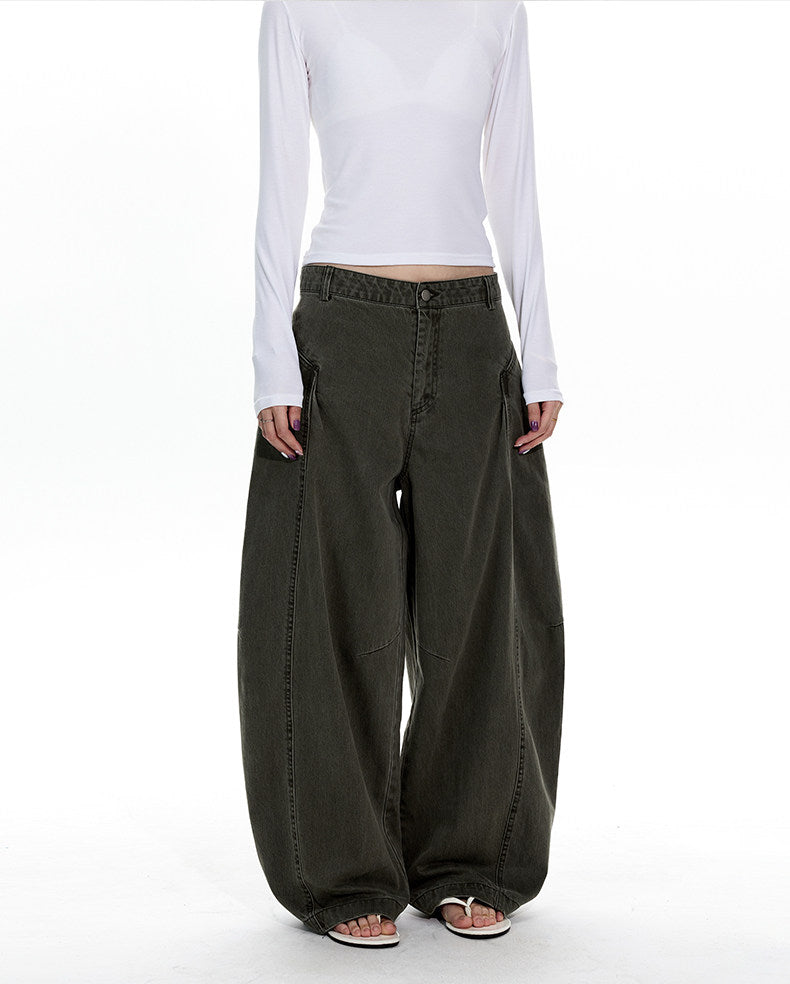 Deconstructed Wash Curved Blade Casual Pants