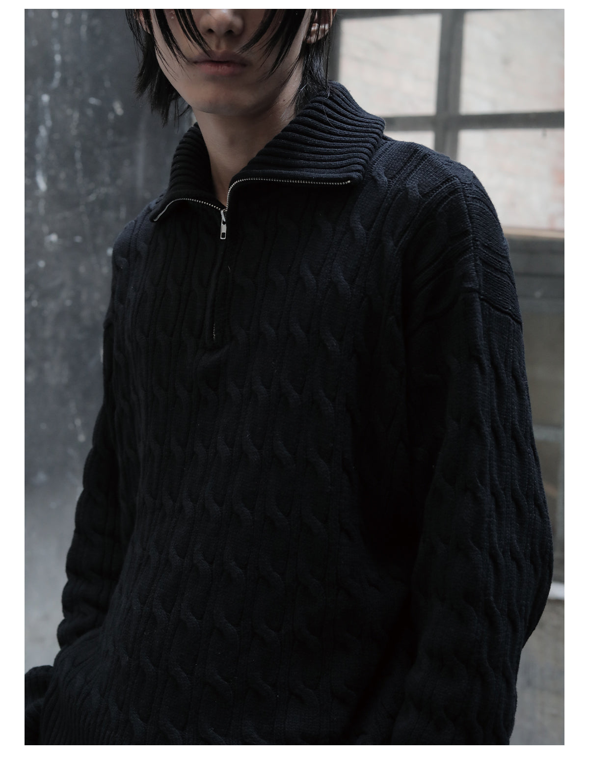 Half-zip cable sweater