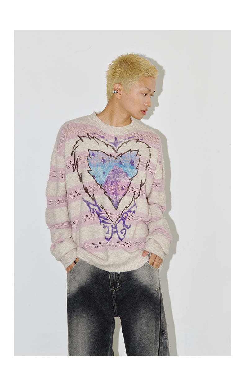 Natural heart cotton yarn sweater