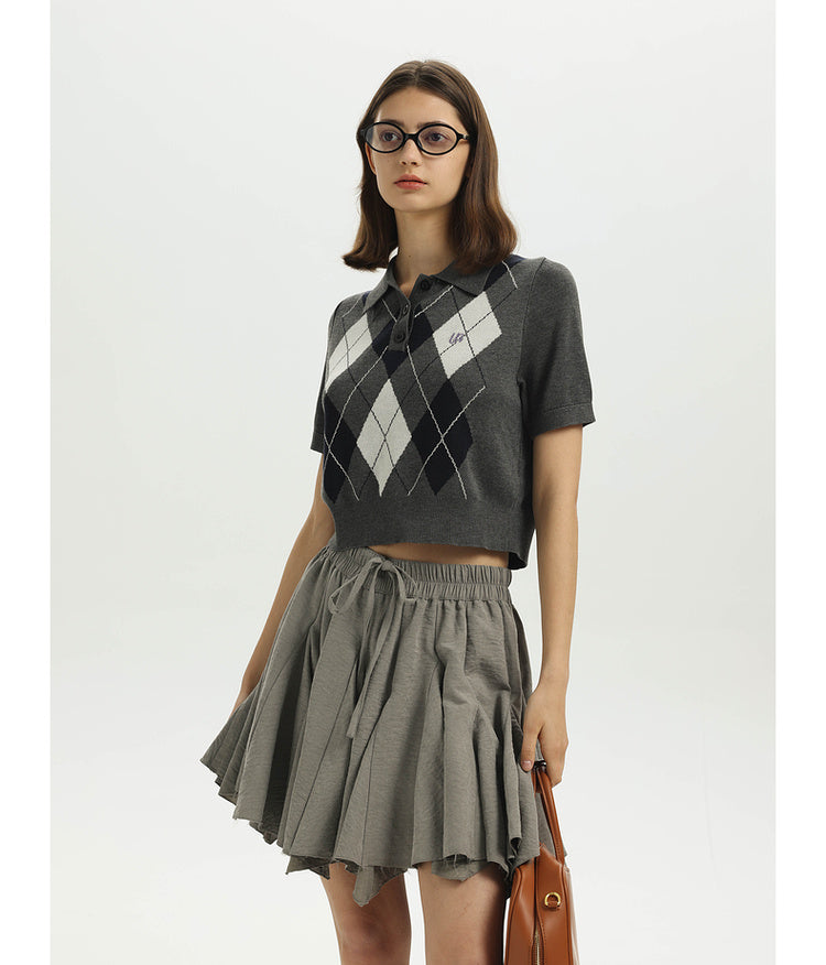 College Diamond Pattern Embroidery Knit