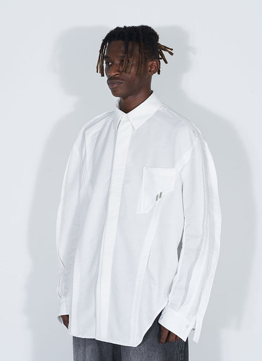 Double Pleated Sliced Deconstructed Loose Long Sleeved Shirt