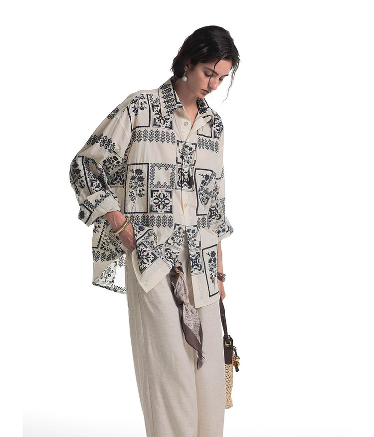 Embroidered contrast color shirt