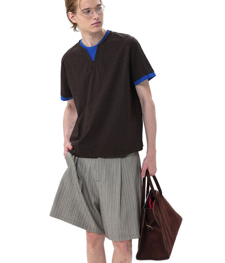 Preppy-Style Faux Two-Piece T-Shirt