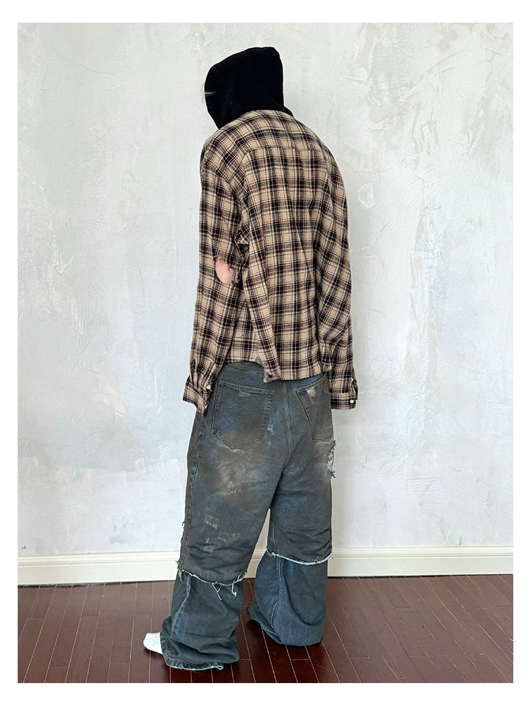 Two-layer Destroy Mud-dyed Damaged Jeans