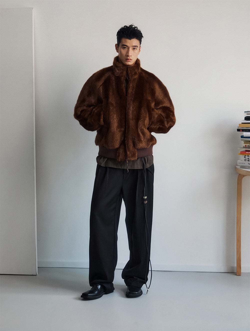 Double-Zipper Faux Fur Jacket