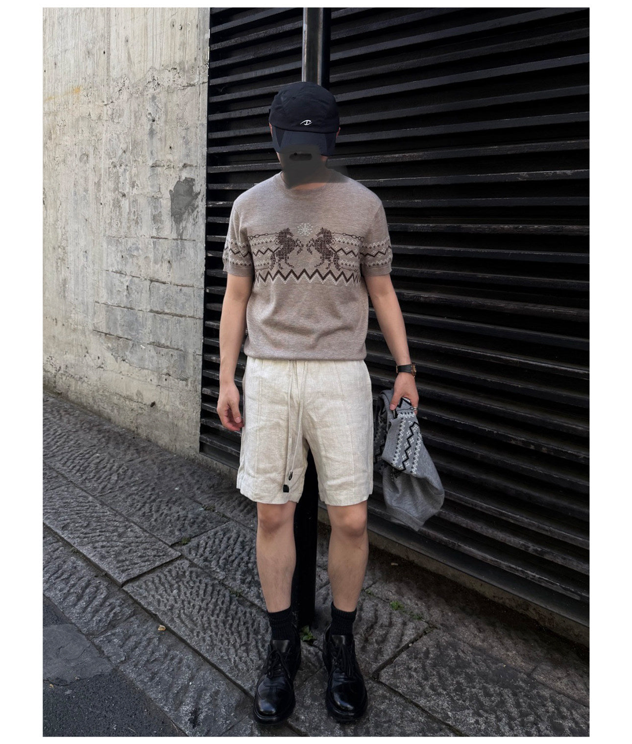Wool Blend Crew Neck Knit Shirt