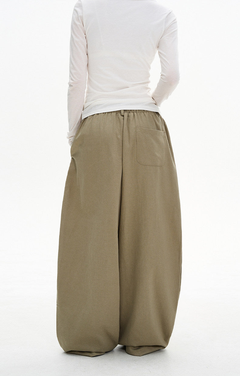 Drawstring Curved Wide-Leg Pants