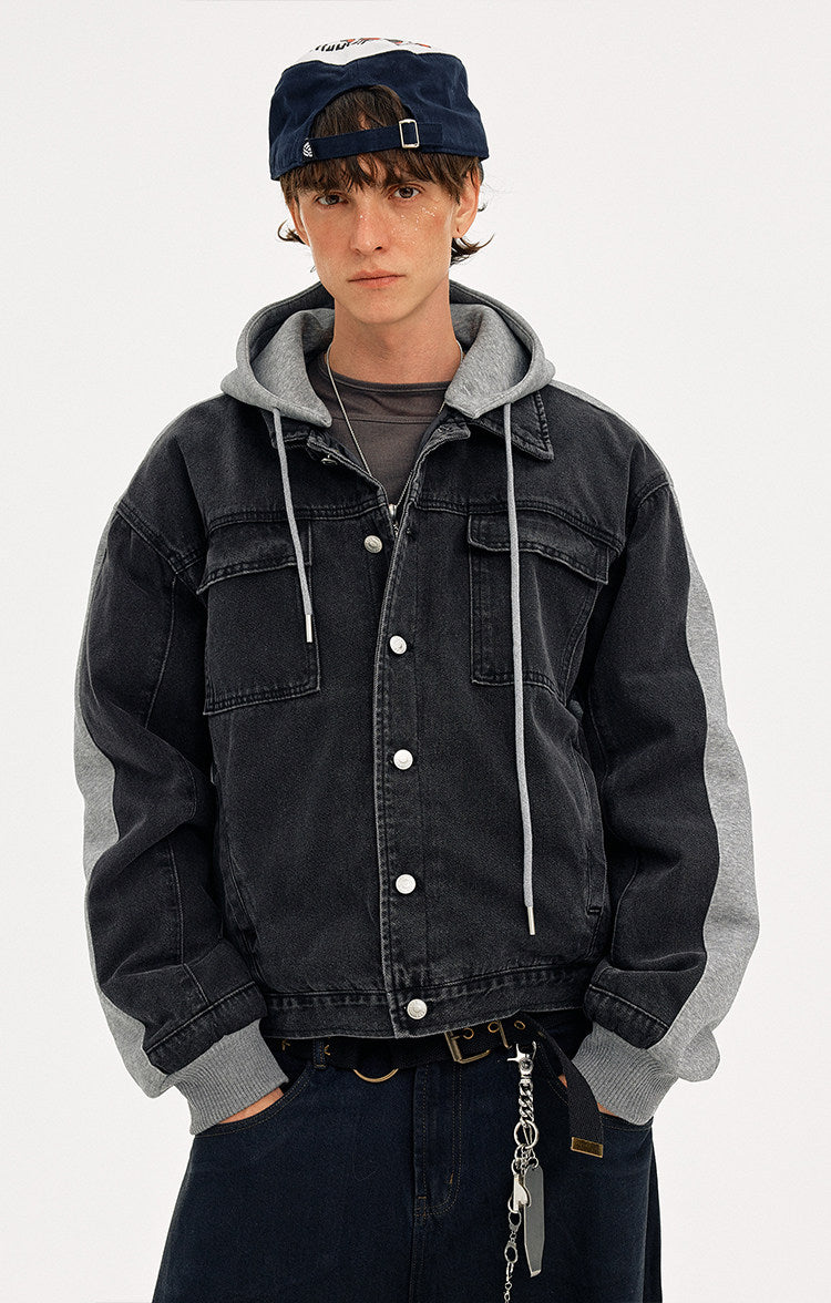 Street Patchwork Wash Denim Jacket