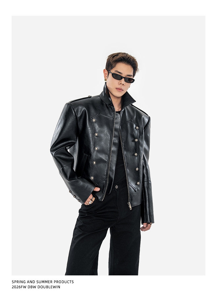 Matte Lychee-Textured Silhouette Leather Jacket