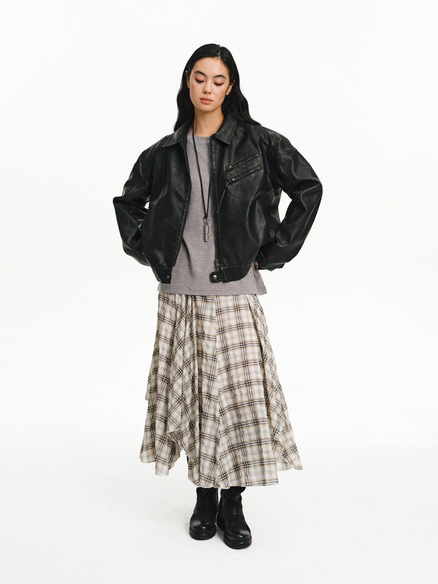 Washed Leather Oversized Jacket