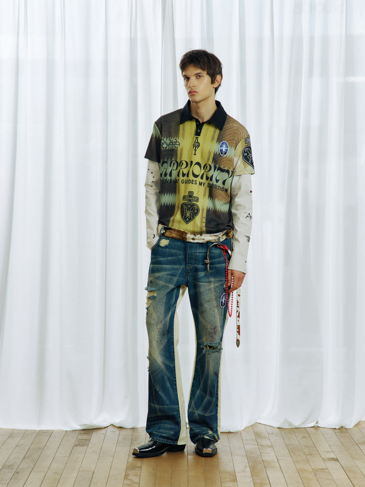 Double-Waistband Faux Two-Piece Jeans