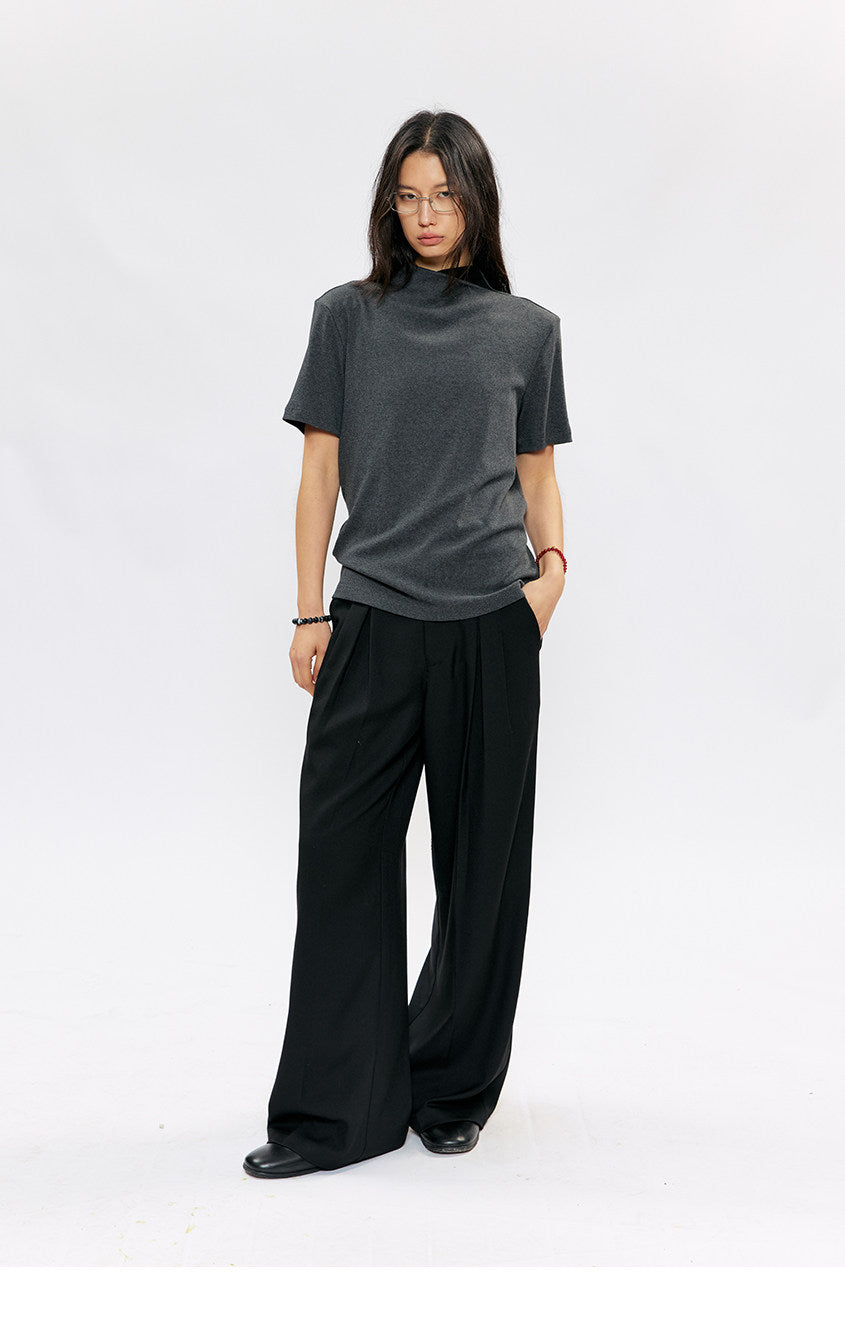 Suspender Buckle Pleated Casual Pants
