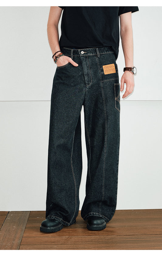 Contrast Stitch Wide Jeans