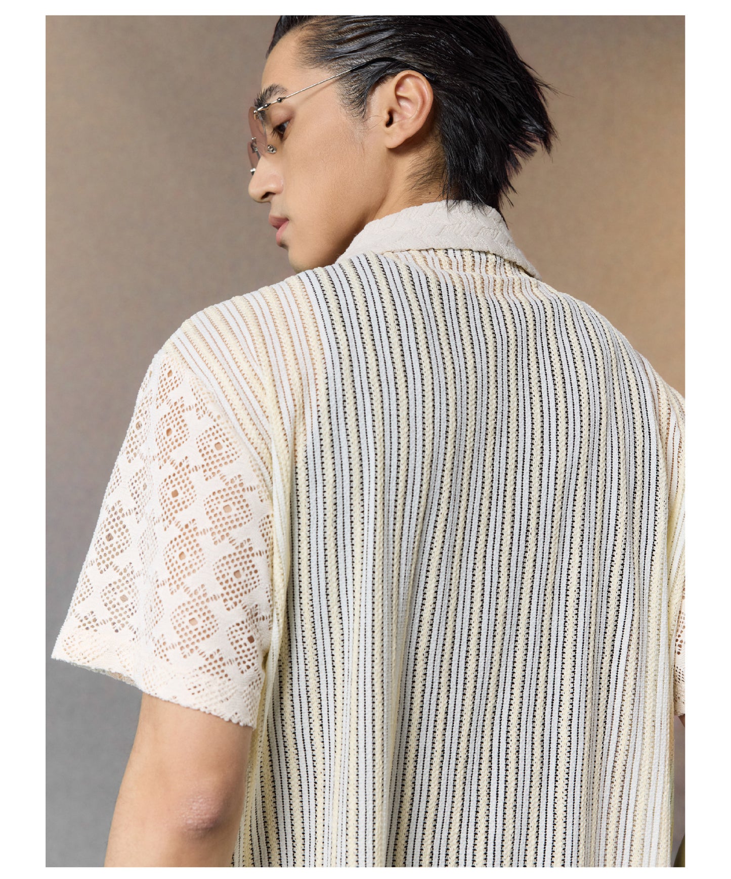 Diamond-Textured Hollow-Knit Shirt
