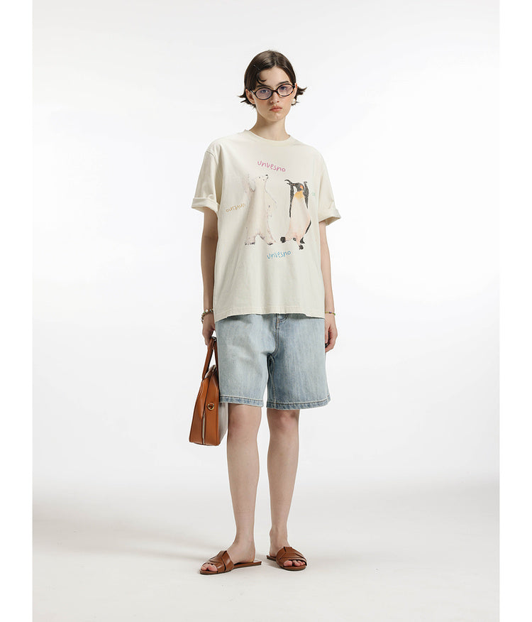 Printed wash-processed T-shirt