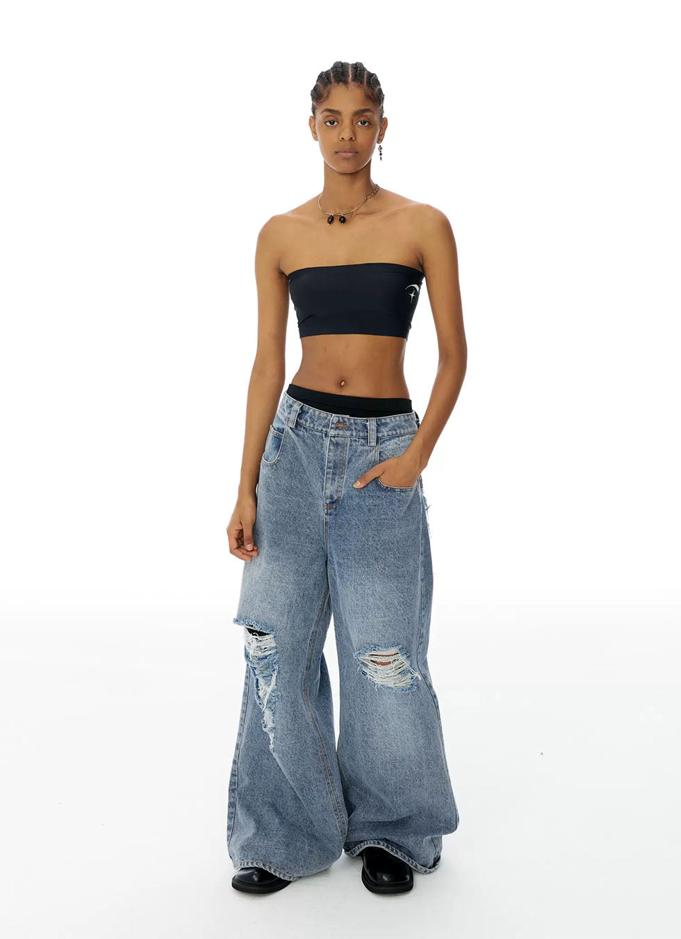 Washed Row-Edge Jeans