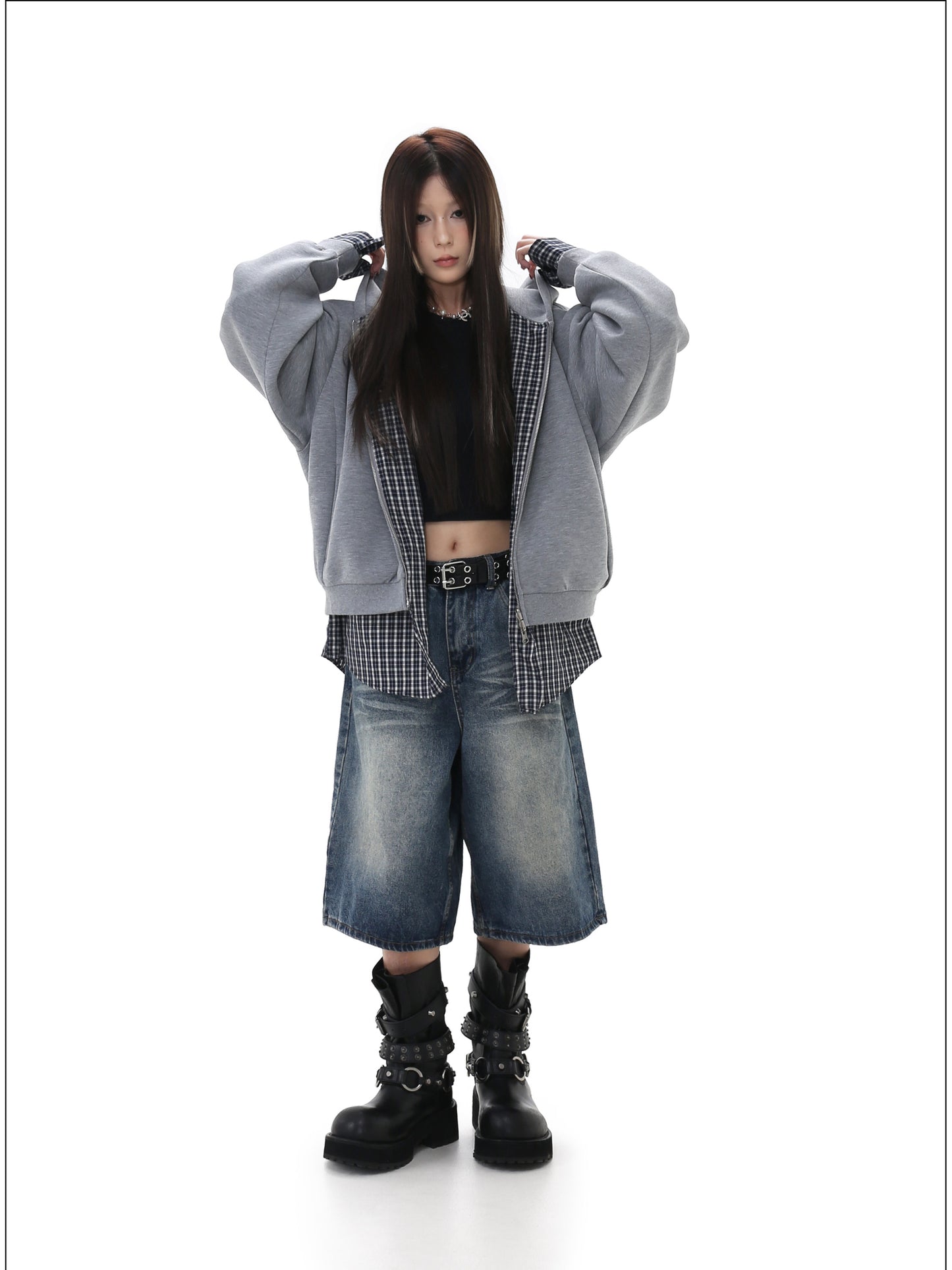 Faux Two-Piece Hooded Sweatshirt