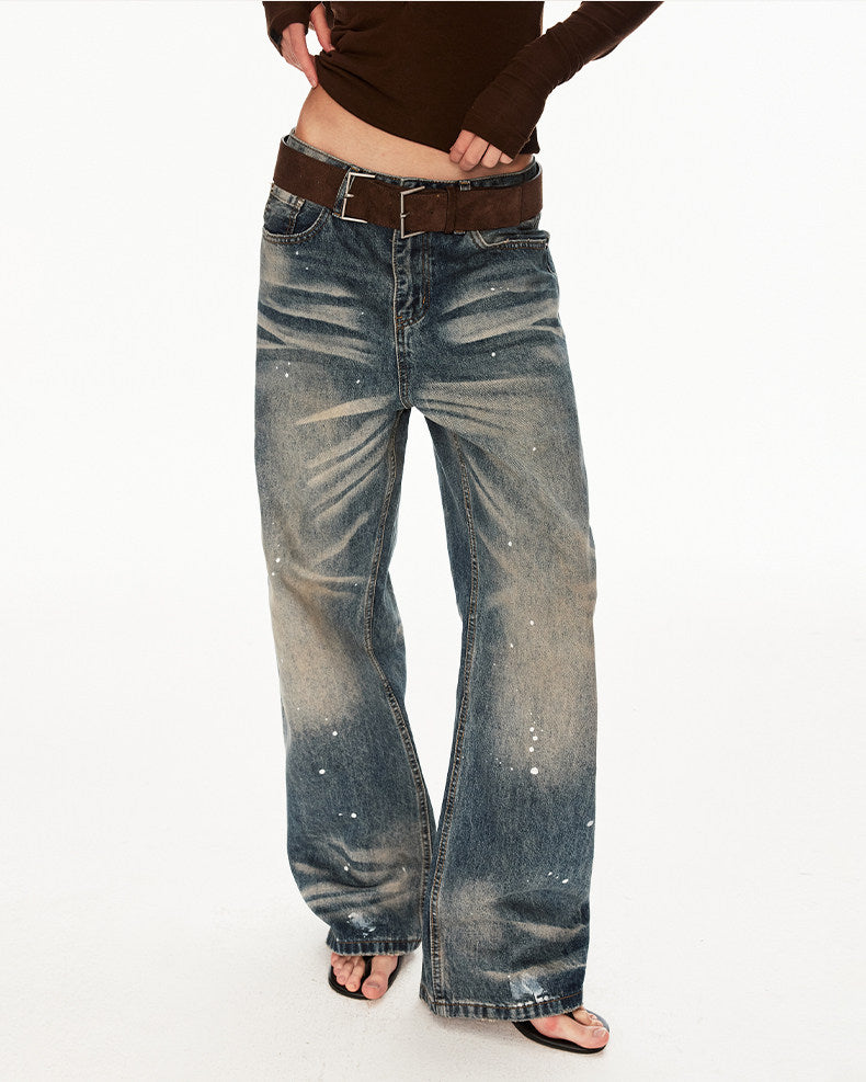 Distressed jeans with a paint-splatter design