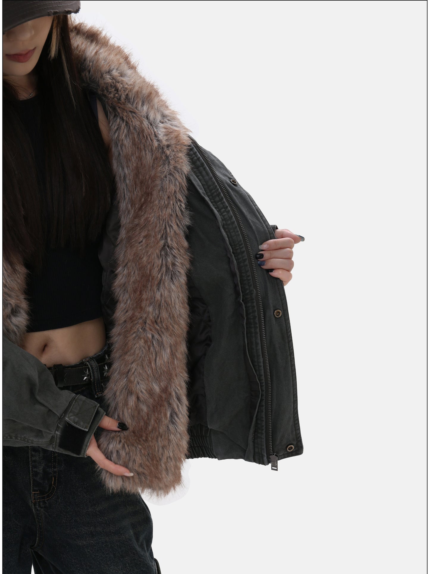 Detachable fur collar jacket