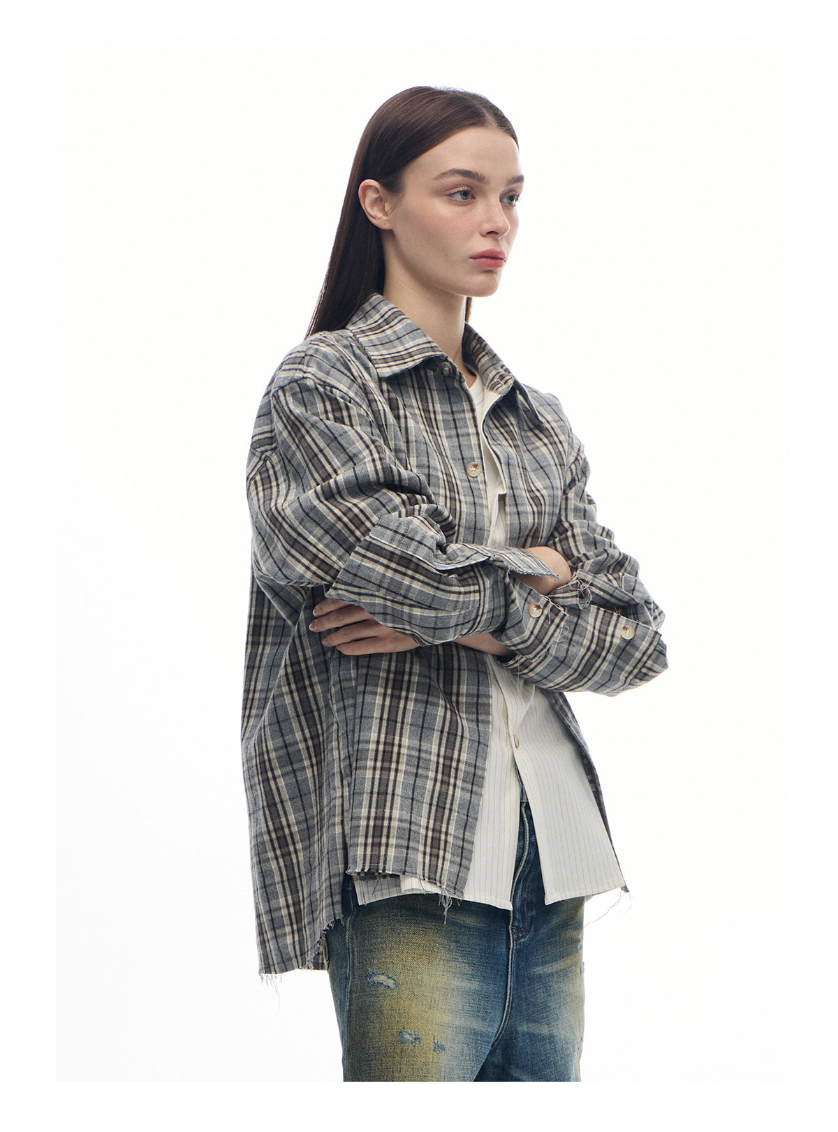 Faux Two-piece Check Blend Shirt