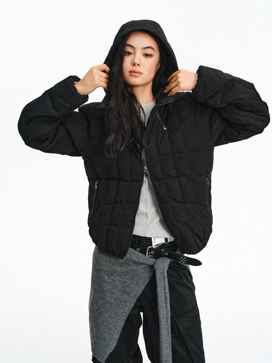 High-collar hooded down jacket