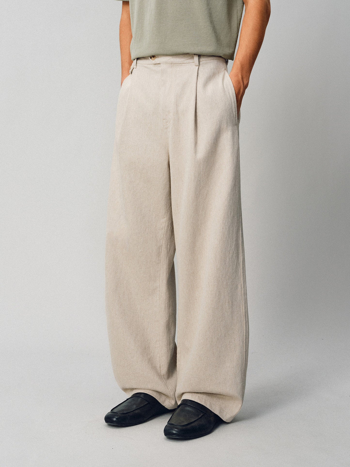 Linen-Blend Simple Casual Pants