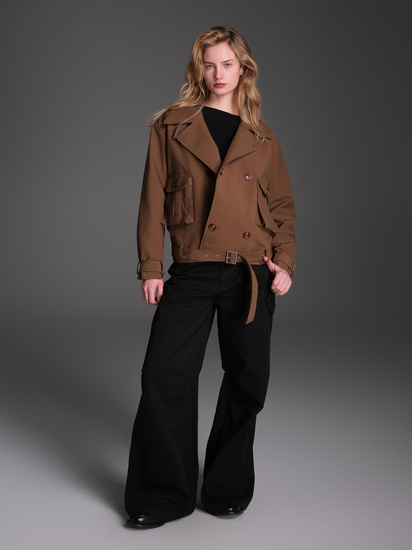 Diagonal Pockets Wide Casual Pants